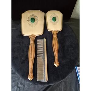 Vintage Hand Held Ornate Vanity Mirror Brush & Comb Set